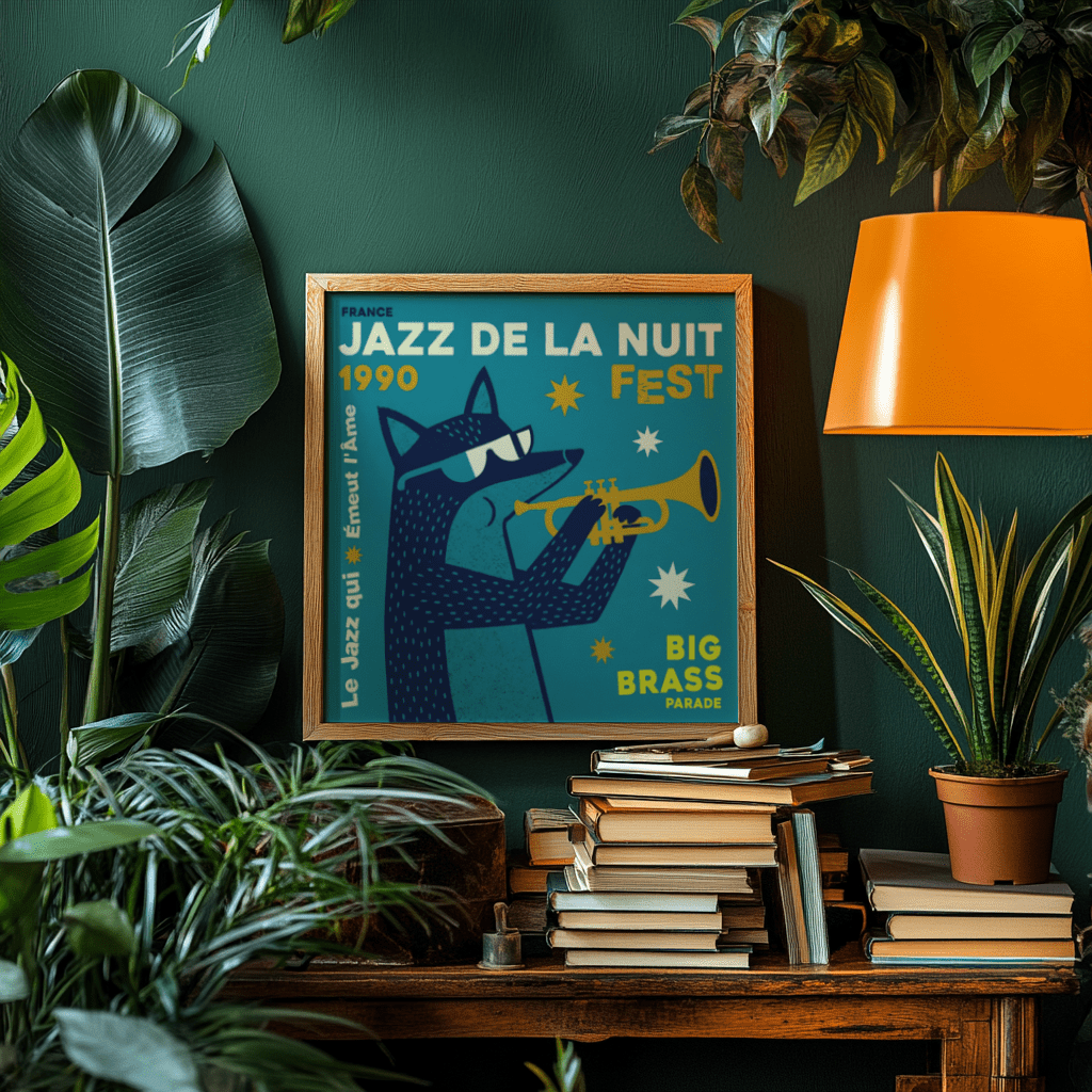 Jazz Festival Art Print for living room art print in Blue and Yellow
