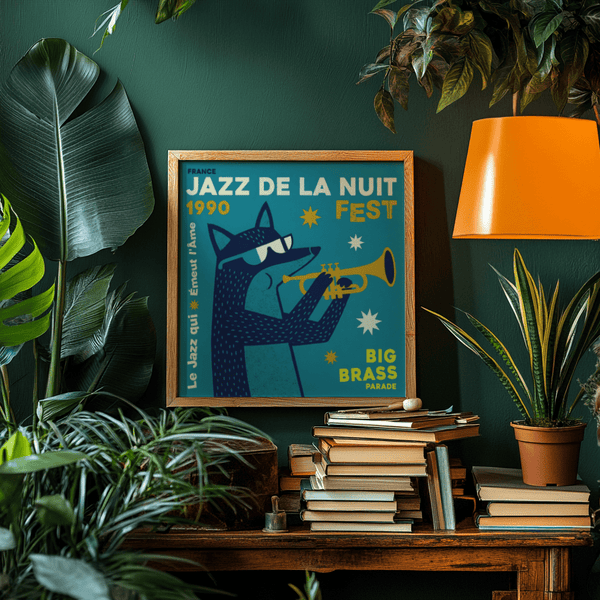Jazz Festival Art Print for living room art print in Blue and Yellow