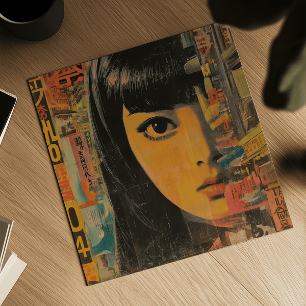 Japanese Pop Art poster with bold Orange, Black, Red for bedroom decor