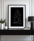 Monochrome single-line nude figure print, minimalist interior decor