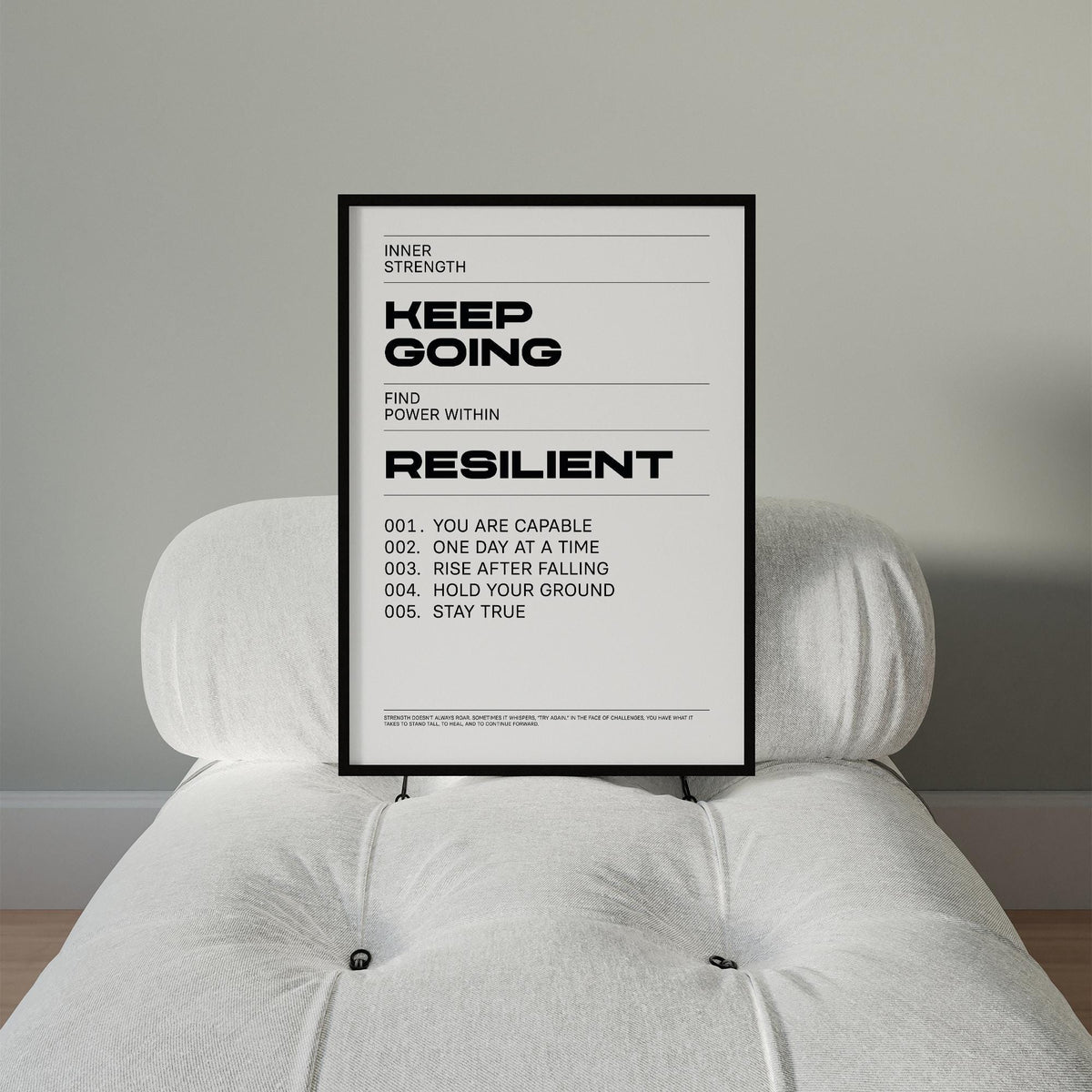 Minimalist inspirational print ideal for mental health support spaces.