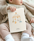 Personalised Baby Poster with soft blue and orange tones for baby room poster