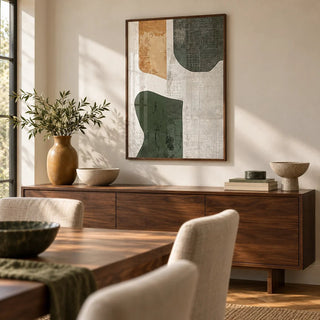 Abstract Art Neutral, framed on the wall of a calm dining room