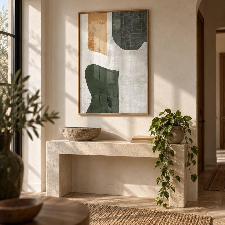 Abstract Art Neutral, framed on the wall of a calm entryway