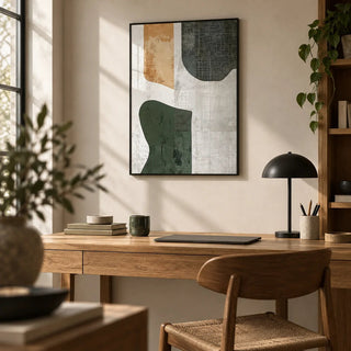 Abstract Art Neutral, framed on the wall of a quiet home office