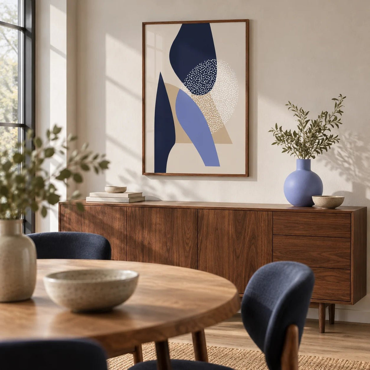 Abstract Art Poster, framed on the wall of a modern dining room