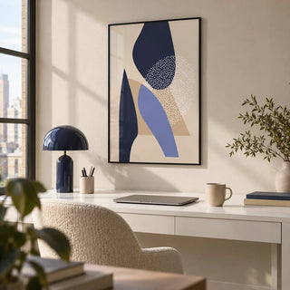 Abstract Art Poster, framed on the wall of a stylish home office in a city flat