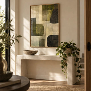 Abstract Art Print, framed on the wall of a calm entryway
