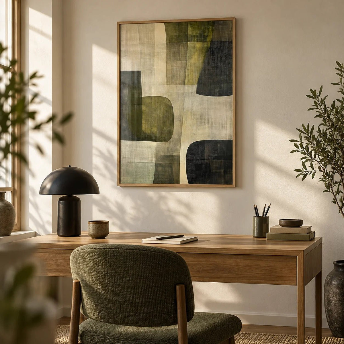 Abstract Art Print, framed on the wall of a quiet home office