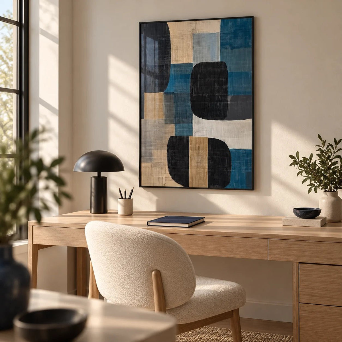 Abstract Art Prints for Sale, framed on the wall of a calm home office