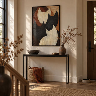Abstract Cat Art, framed on the wall of a calm hallway