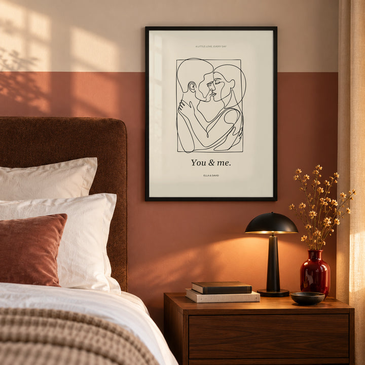 Abstract Figures in a romantic bedroom, black frame