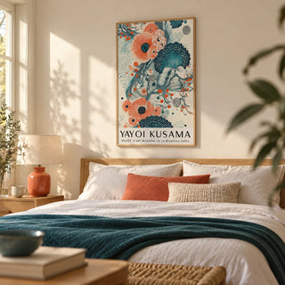 Abstract Floral Poster, framed on the wall of a calm bedroom with a warm cream wall