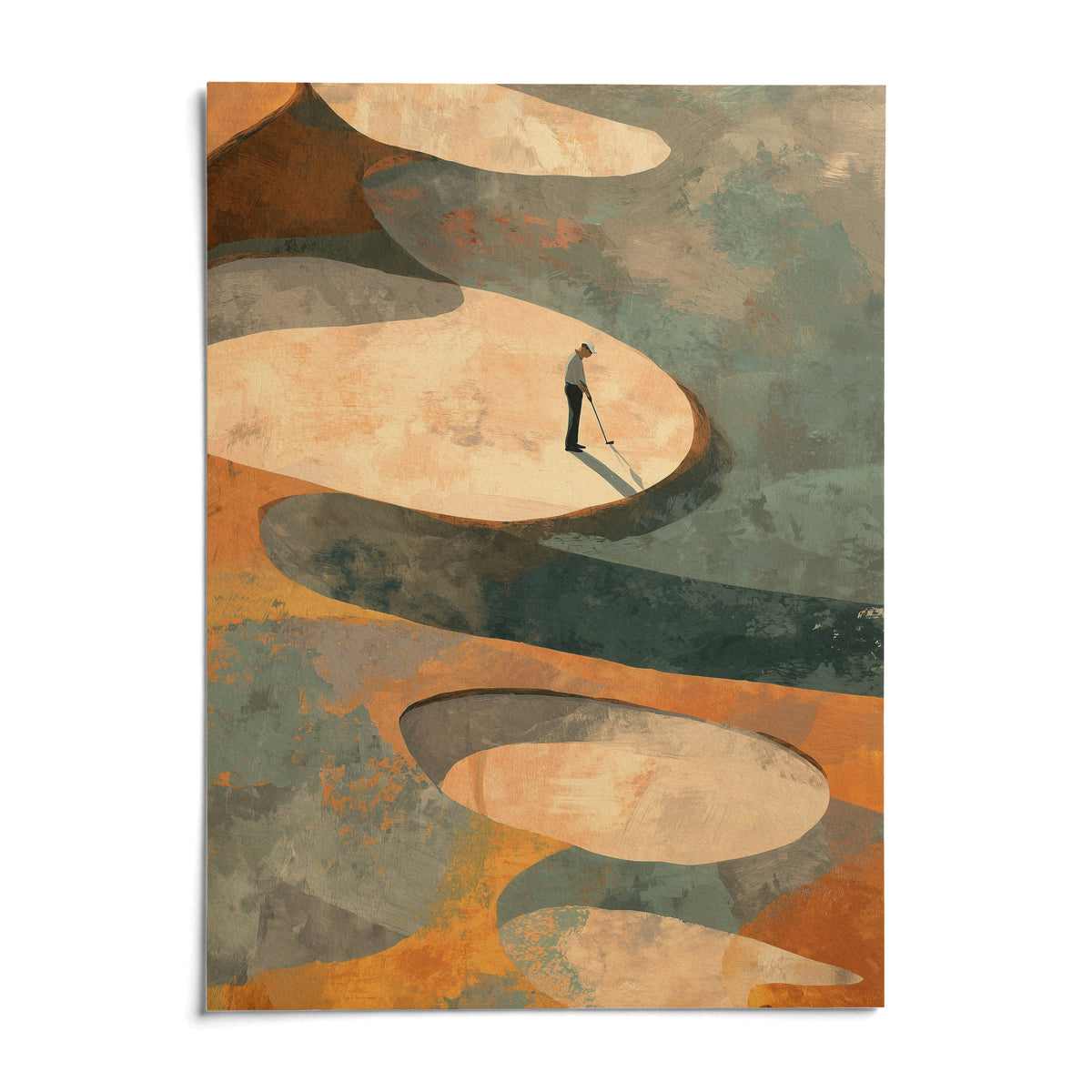 Abstract Golf Art Print, shown as an unframed paper print on a plain white background