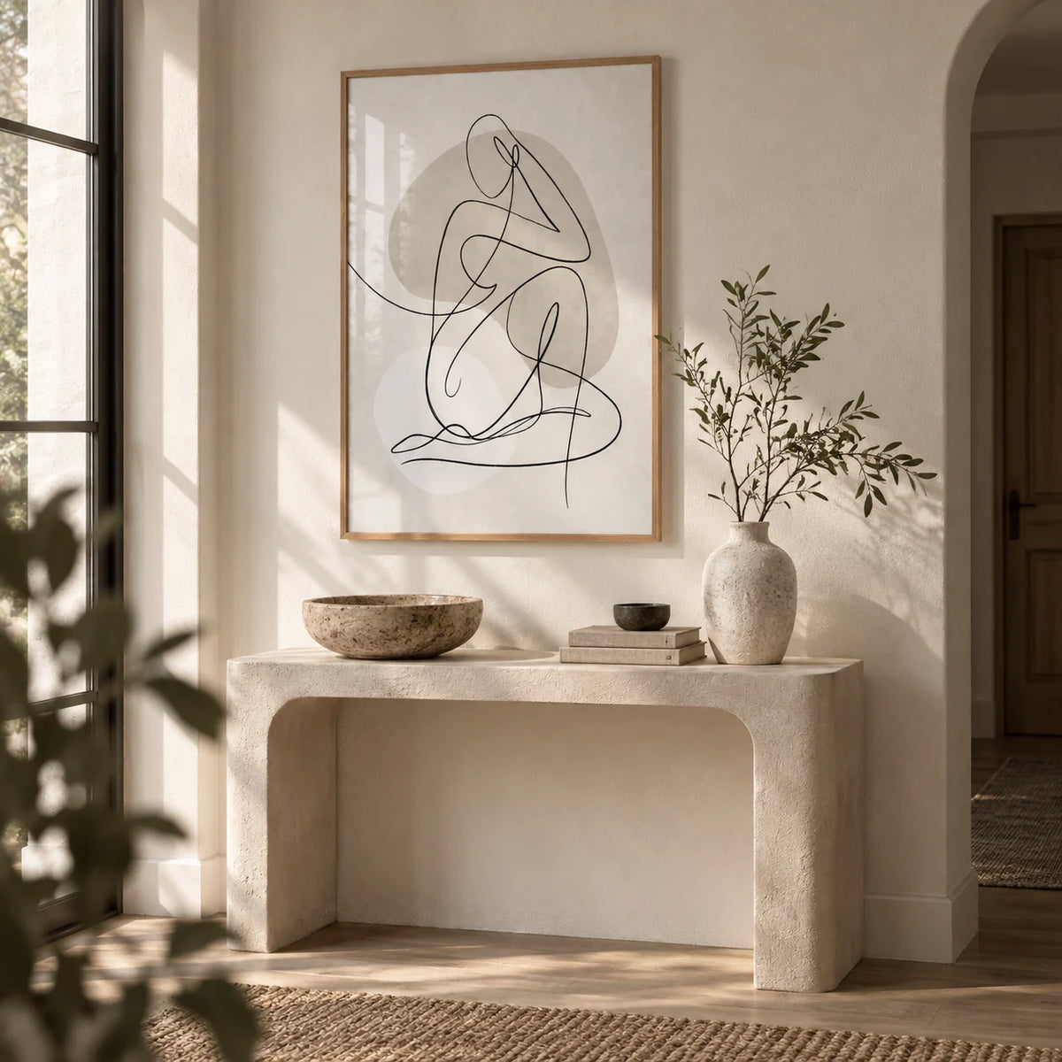 Abstract Line Art Poster, framed on the wall of a calm entryway