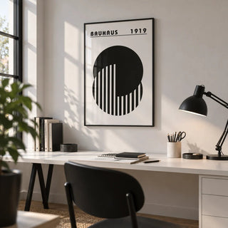 Abstract Minimal Art, framed on the wall of a design studio in a home office