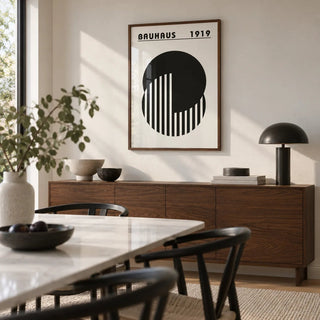 Abstract Minimal Art, framed on the wall of a modern dining room