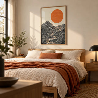 Abstract Nature Wall Art, framed on the wall of a calm bedroom
