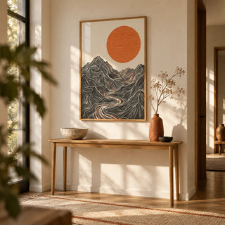 Abstract Nature Wall Art, framed on the wall of a calm hallway