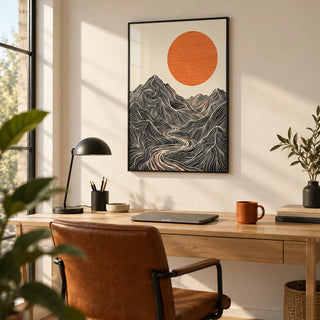 Abstract Nature Wall Art, framed on the wall of a minimal home office