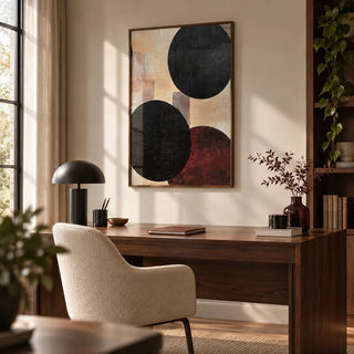 Abstract Neutral Art, framed on the wall of a refined home office