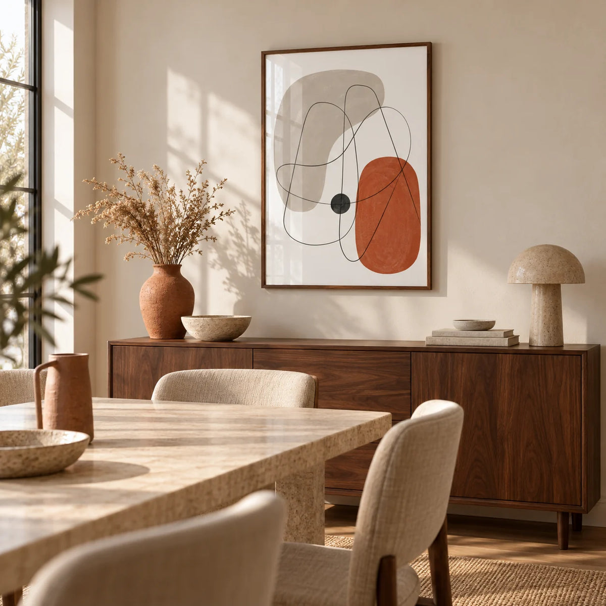 Abstract Wall Poster, framed on the wall of a calm dining room