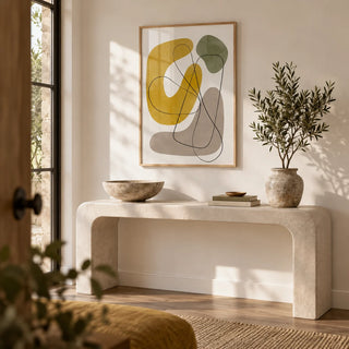 Abstract Wall Print, framed on the wall of a calm entryway with a soft white wall