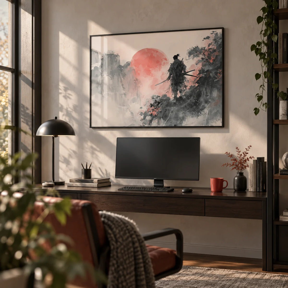 Abstract Warrior Poster, framed on the wall of a home office