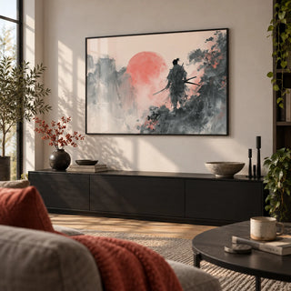Abstract Warrior Poster, framed on the wall of a stylish den in a living room