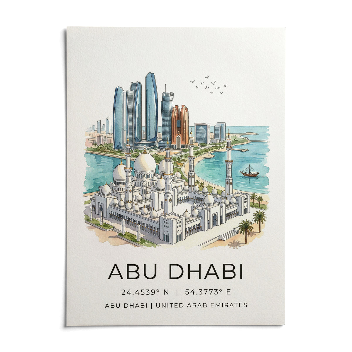 Abu Dhabi Art Print, shown as an unframed paper print on a plain white background