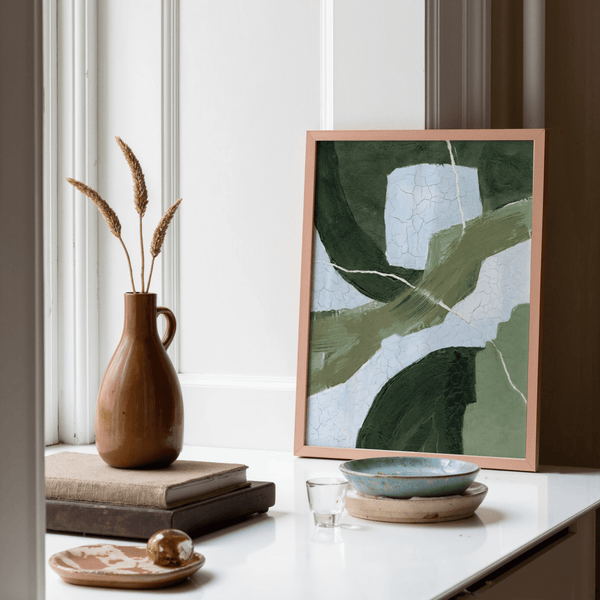 Green blue white Abstract Green Wall Art for home wall art display