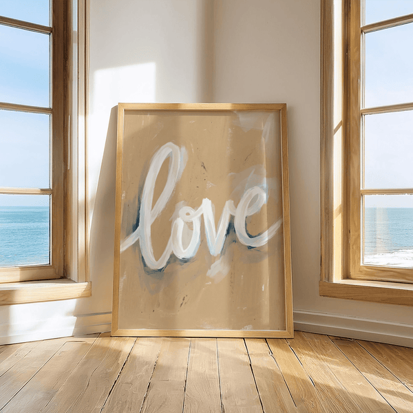 Love Wall Art poster in blue, white, and beige for dining room