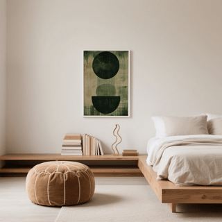 Abstract Green Wabi Sabi Print with earthy green and beige hues, bedroom poster