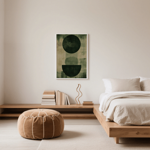 Abstract Green Wabi Sabi Print with earthy green and beige hues, bedroom poster