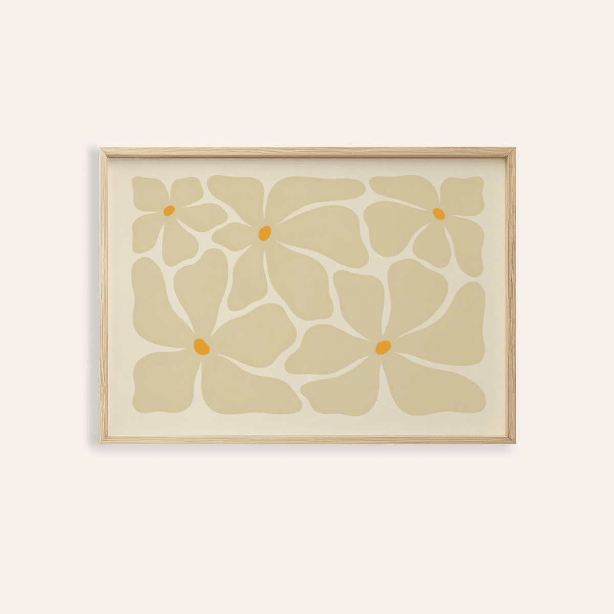 Modern Floral Poster with four abstract flowers and rounded petals, wall art print