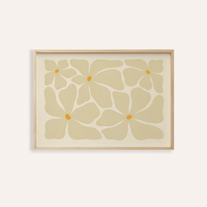 Modern Floral Poster with four abstract flowers and rounded petals, wall art print