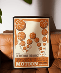 Typography-led basketball wall art print with distressed border and dotted accent marks