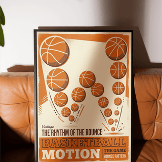 Typography-led basketball wall art print with distressed border and dotted accent marks