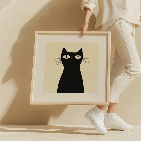 Large simple black cat art print for statement walls