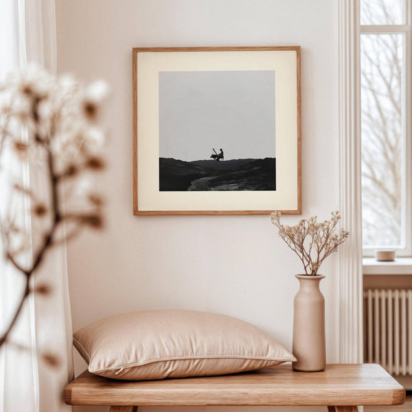 Modern living room styled with cinematic piano abstract art print