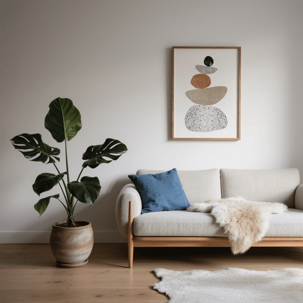 Modern Pebble Print with beige and gray stones for study or office poster