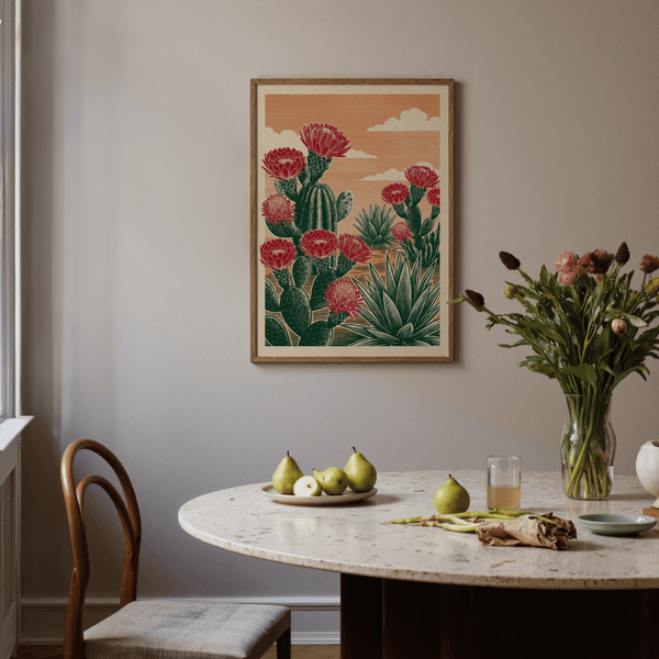 Cactus Desert Art with green cacti for modern living room