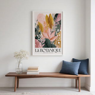Modern flower prints with blush blossoms and green leaves