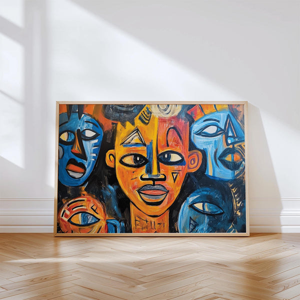 Vibrant colours in geometric abstract African wall art composition