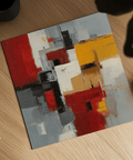 Geometric Colorful Abstract Poster Art in red, yellow, gray for dining room wall art