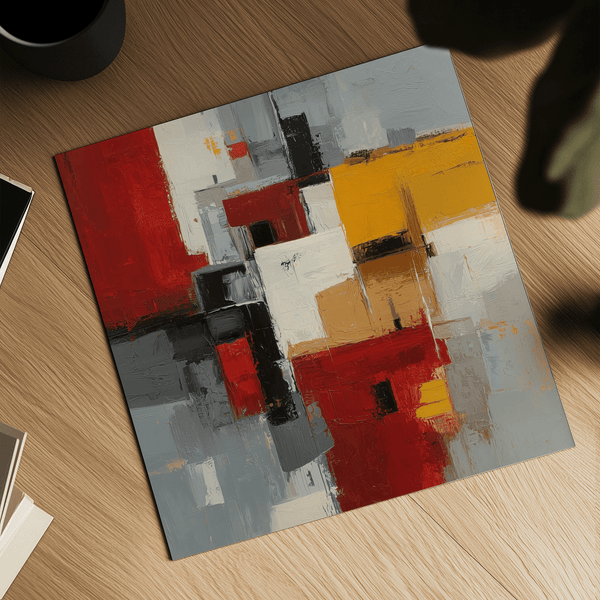 Geometric Colorful Abstract Poster Art in red, yellow, gray for dining room wall art