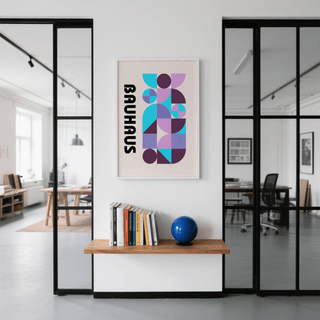Colorful Shape Print wall art featuring Purple, Pink, Blue for studio setting