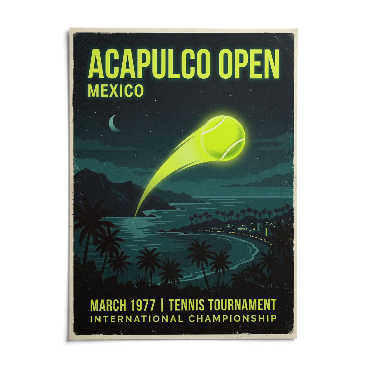 Acapulco Open Tennis Art Print, shown as an unframed paper print on a plain white background