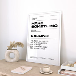 Inspirational print with phrases like “Take Small Steps” and “Trust the Process.”