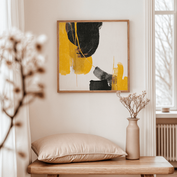 Abstract Black and Yellow Art for creative studio in black and yellow wall art print